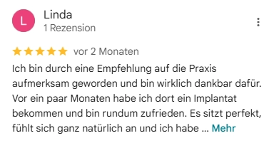 5 Sterne Bewertung Drseger Zahnzentrum Starnberg von Linda